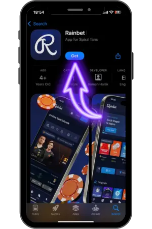 Rainbet betting App download button pressed